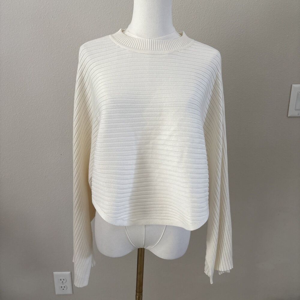 Pink Rose Womens Small Ivory/cream Ribbed Knit Crop Sweater Long Sleeve NEW